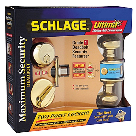Schlage Schlage Georgian Bright Brass Deadbolt and Entry Door Knob 1-3/4 in. FB50NVGEO505